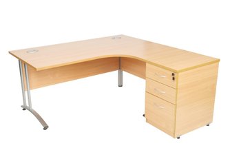 <img src="Simon J Mack Office Furniture – Office Desk - Radial Desk 25mm top range.jpg" alt="Radial Desk with pedestal" />